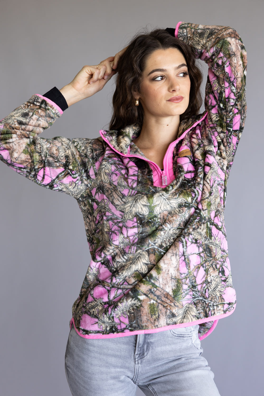 Simply Southern ¼ Zip Fleece Pullover for Women in Pink Camo
