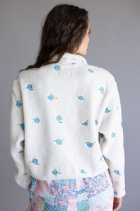 Simply Southern Taylor ½ Zip Blue Flower Pullover for Women in Cream