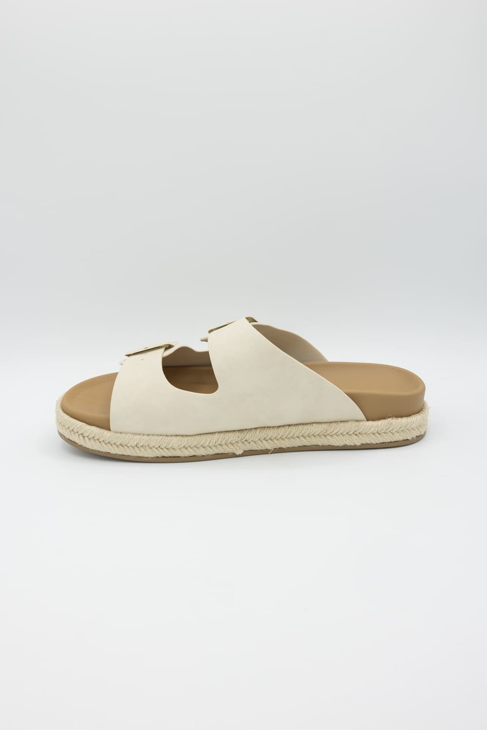 Soda Hertha Two Buckle Platform Sandals in Beige