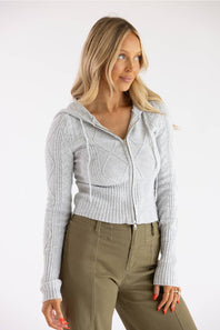 Pink Rose Full Zip Sweater for Women in Heather Grey | PF6S44938-WHITEHGREY