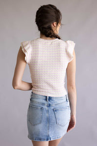  Stripe Flutter Sleeve Top for Women in Ivory Pink 