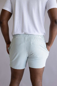 Vintage Summer Textured Seersucker Swim Shorts for Men in Green | V72902 SAGE