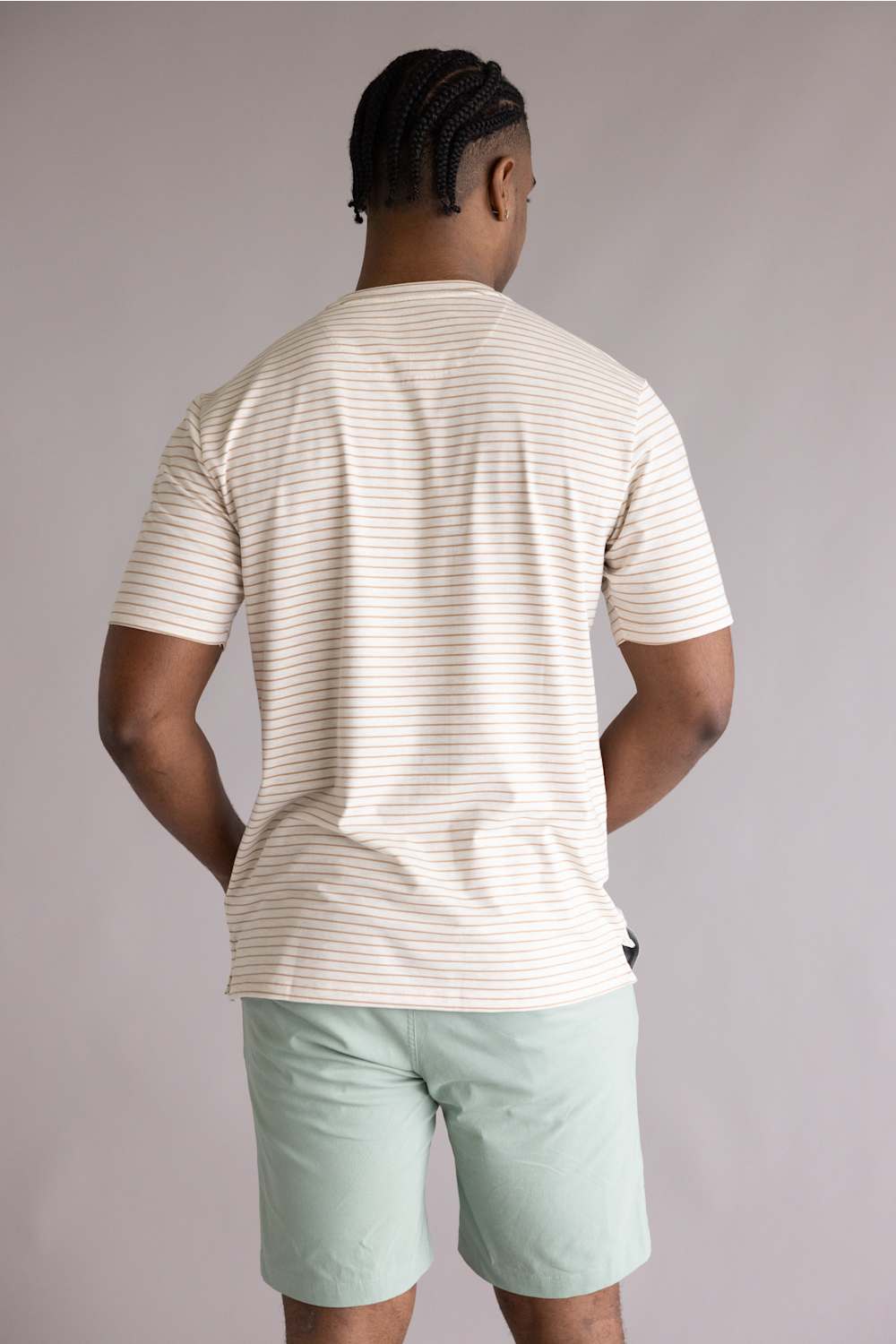 Weatherproof stripe stretch dobby crew neck tee tan 