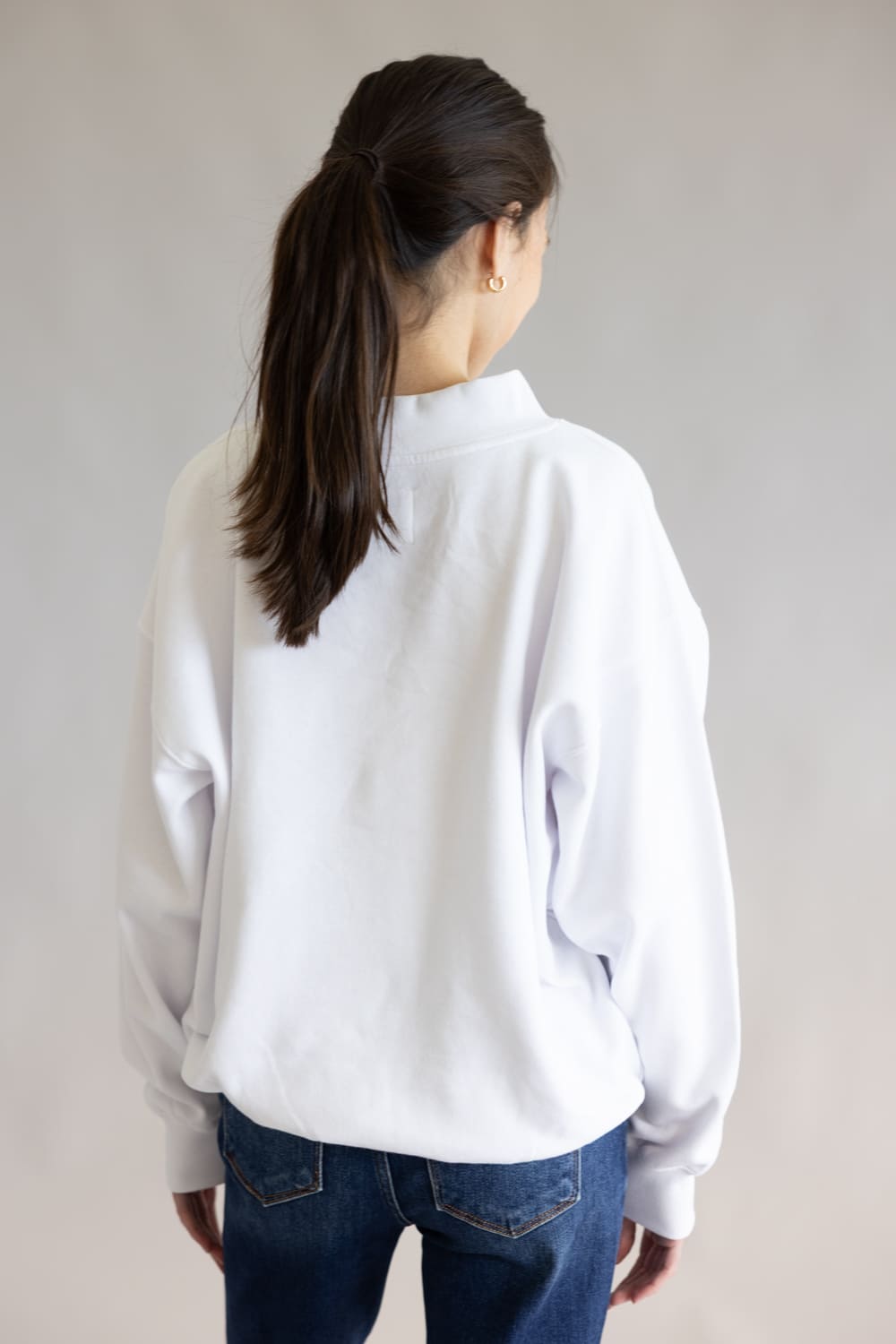 1897 Active Sweetheart Embroidered Mock Neck Sweatshirt for Women in White/Re