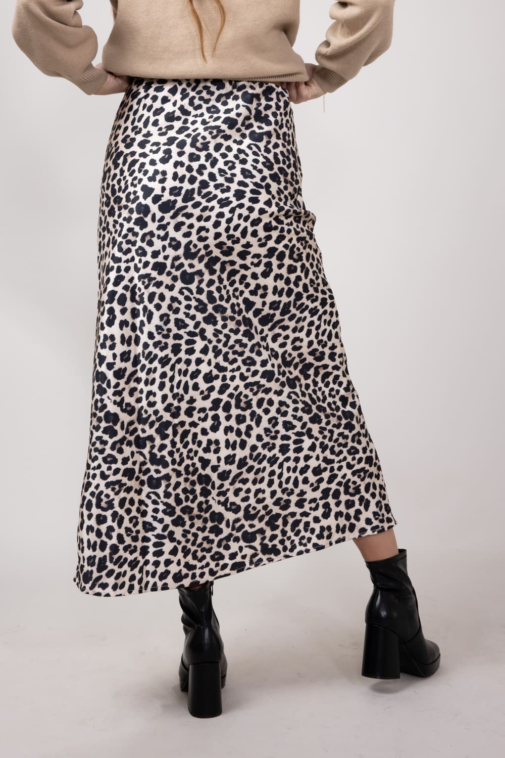 Satin Leopard Print Midi Skirt for Women in Animal Print