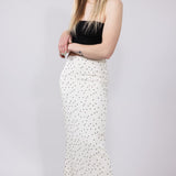 Satin Polka Dot Maxi Skirt for Women in Ivory
