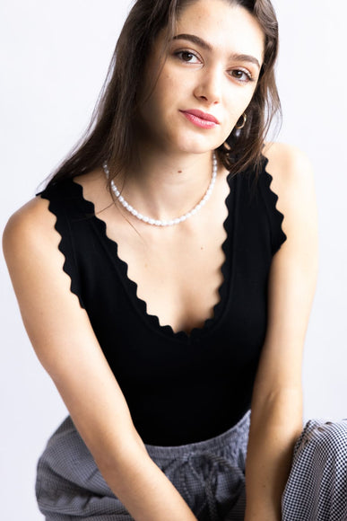 Scallop Tank Top for Women in Black