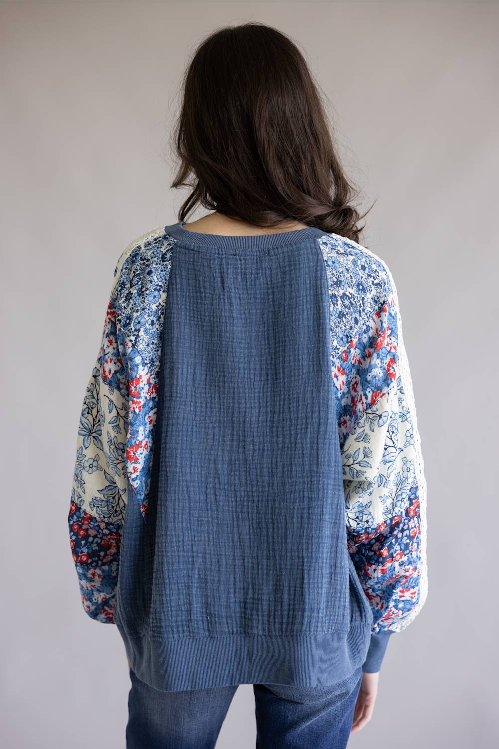 Simply Southern Americana Floral Pullover for Women in Navy
