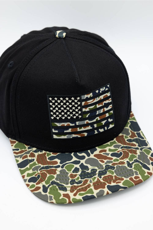Simply Southern Camo Flag Snapback Hat for Men in Black