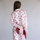 Simply Southern Candy Cane Bow Holiday Satin Pajama Set for Women in Pink