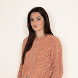 Simply Southern Womens Chenille Cropped Sweater for Women in Chestnut Brown