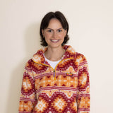 Simply Southern Classic Sherpa Zip Pullover for Women in Aztec Orange