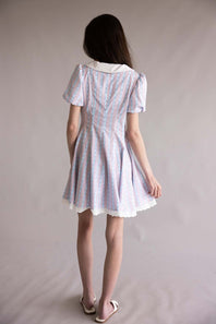 Simply Southern Collared Puff Sleeve Dress for Women in Pink/Blue