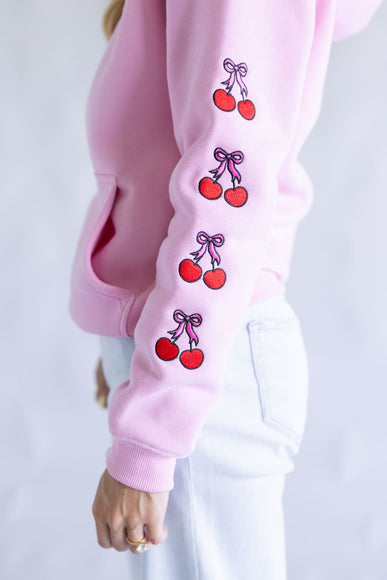 Simply Southern Embroidered Dilara Cherry Hoodie for Women in Pink