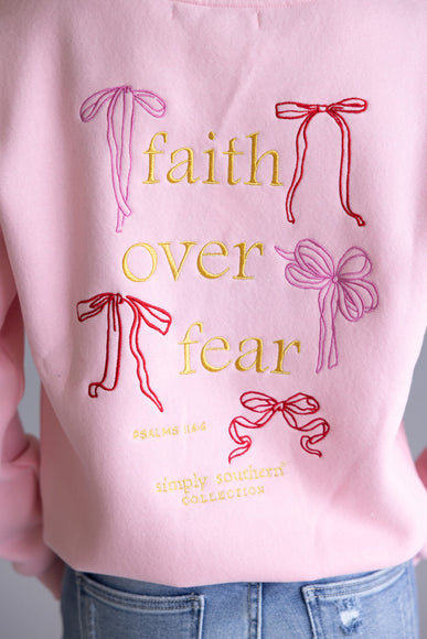 Womens Simply Southern Embroidered Dilara Faith Crewneck for Women in Pink