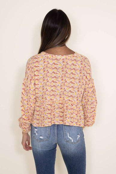Simply Southern for Women Flower Button Top Crop Blouse for Women in Peach Orange