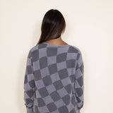 Womens Simply Southern Fuzzy Checkerboard Long Cardigan for Women in Grey 