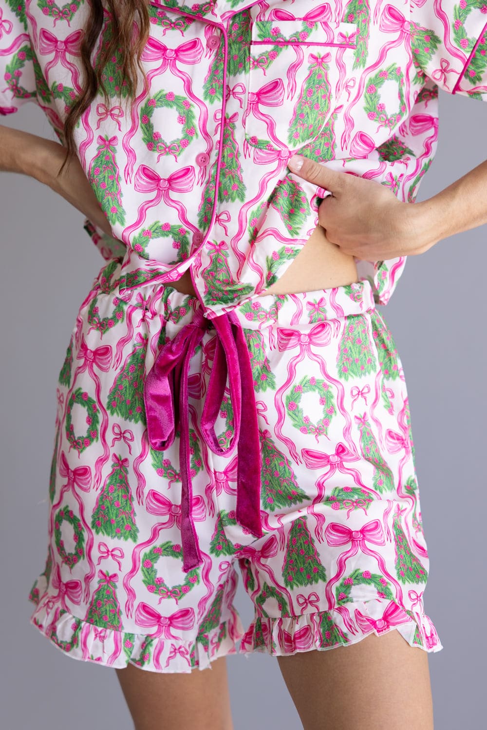 Simply Southern Holiday Satin Pajama Set for Women in Pink