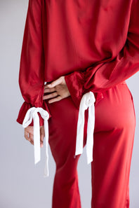 Simply Southern Holiday Satin Pajama Set for Women in Red