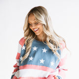 Womens Simply Southern Patched Stars & Stripes Crewneck Sweatshirt for Women in Multi