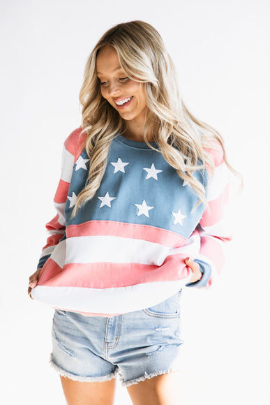 Womens Simply Southern Patched Stars & Stripes Crewneck Sweatshirt for Women in Multi