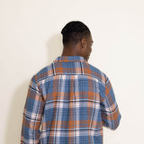 Mens Simply Southern Plaid Shacket Shirt for Men in Blue/Orange