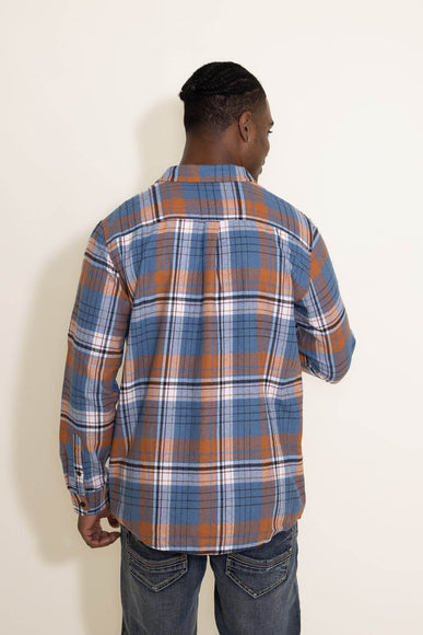 Mens Simply Southern Plaid Shacket Shirt for Men in Blue/Orange
