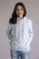Simply Southern Quilted Hoodie for Women in Rose Stripe; Woman wearing a patterned hoodie against a plain background
