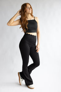 Simply Southern Scalloped Flare Leggings for Women in Black
