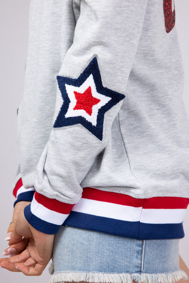 Womens Simply Southern Sequined USA Varsity Crew Sweatshirt for Women in Grey