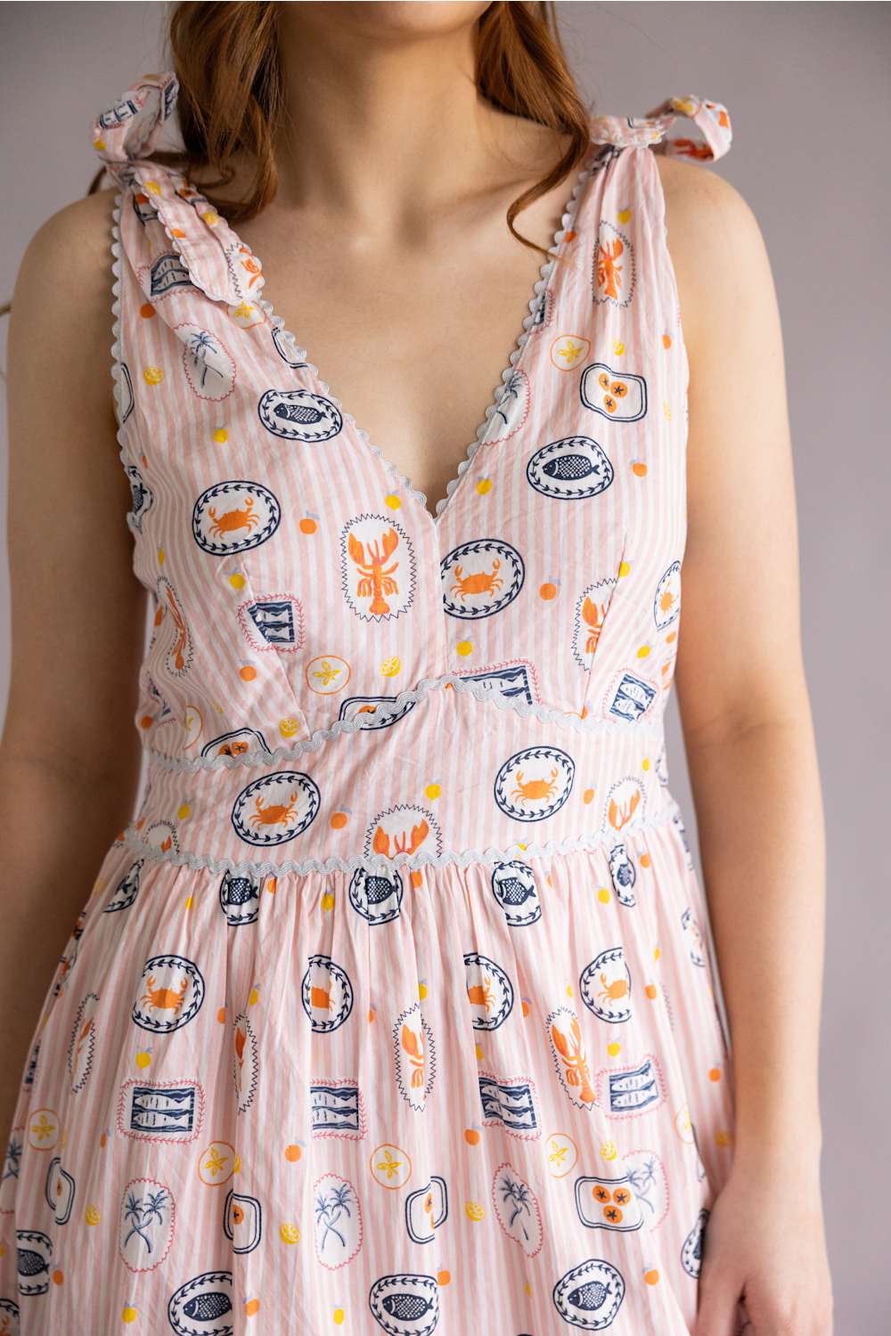 Simply Southern Stamp Shoulder Tie Dress for Women in Peach