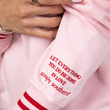 Simply Southern Womens Strawberry Festival Varsity Crew Sweatshirt for Women in Pink