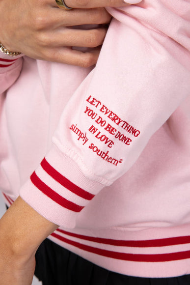 Simply Southern Womens Strawberry Festival Varsity Crew Sweatshirt for Women in Pink