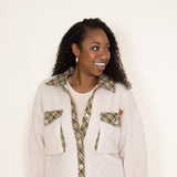Simply Southern Quilted Plaid Sherpa Shacket for Women in Cream