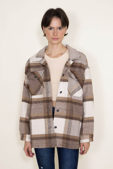 Plaid Shacket for Women in Brown/White