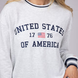 Womens Simply Southern USA 1776 Varsity Crew Sweatshirt for Women in Light Grey