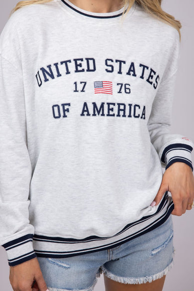 Womens Simply Southern USA 1776 Varsity Crew Sweatshirt for Women in Light Grey