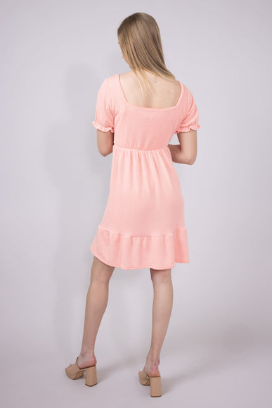 Womens Simply Southern Urban Rib Square Neck Tiered Ruffle Dress for Women in Coral