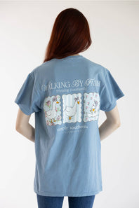 Simply Southern Walking by Faith Goose Mineral Wash T-Shirt for Women in Faded Denim Blue | MINWASH-TRIPPING-FDBLU