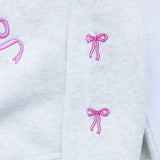 Simply Southern Girls Youth Embroidered Dilara Bow Hoodie for Girls in Heather Grey