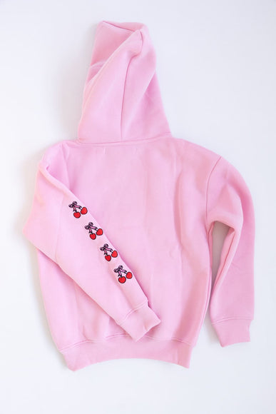 Simply Southern Youth Embroidered Dilara Cherry Hoodie for Girls in Pink