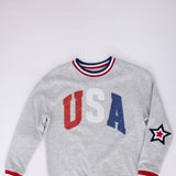 Simply Southern Youth Sequined USA Varsity Crew Sweatshirt for Girls in Grey