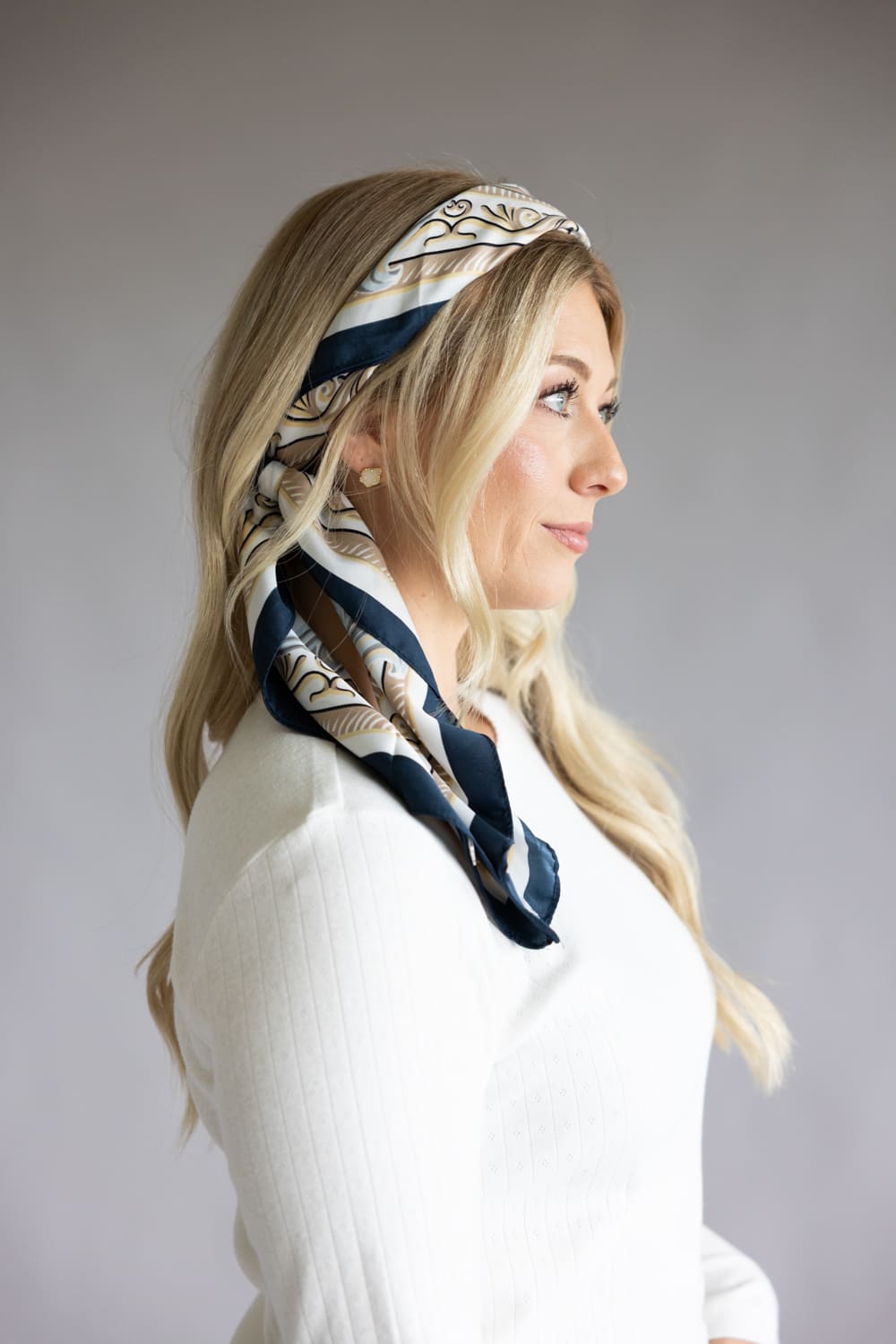 Small Stripe Silk Scarf for Women in Beige