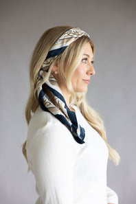 Small Stripe Silk Scarf for Women in Beige