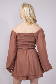 Smocked Bodice Layered Romper for Women in Hazelnut
