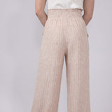 Smocked Waist Linen Pants for Women in Almond