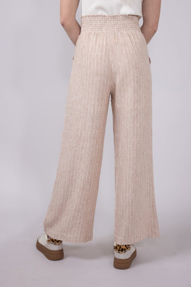 Smocked Waist Linen Pants for Women in Almond