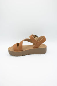 Soda Edoly Asymmetrical Platform Sandals for Women in Cognac