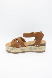 Soda Motive Rope Platform Sandals for Women in Tan