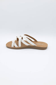 Soda Step Up Strappy Rhinestone Slides for Women in Pearl White